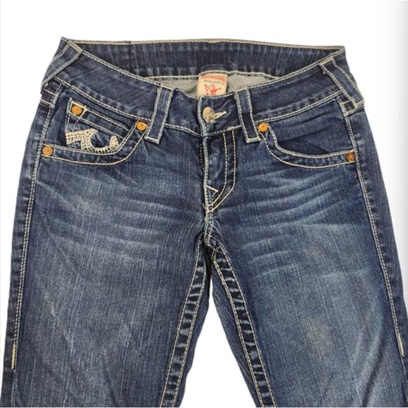 True Religion Jeans Womens 27x31 Medium Wash Embroidered Flap Pocket Low Rise - Picture 5 of 11